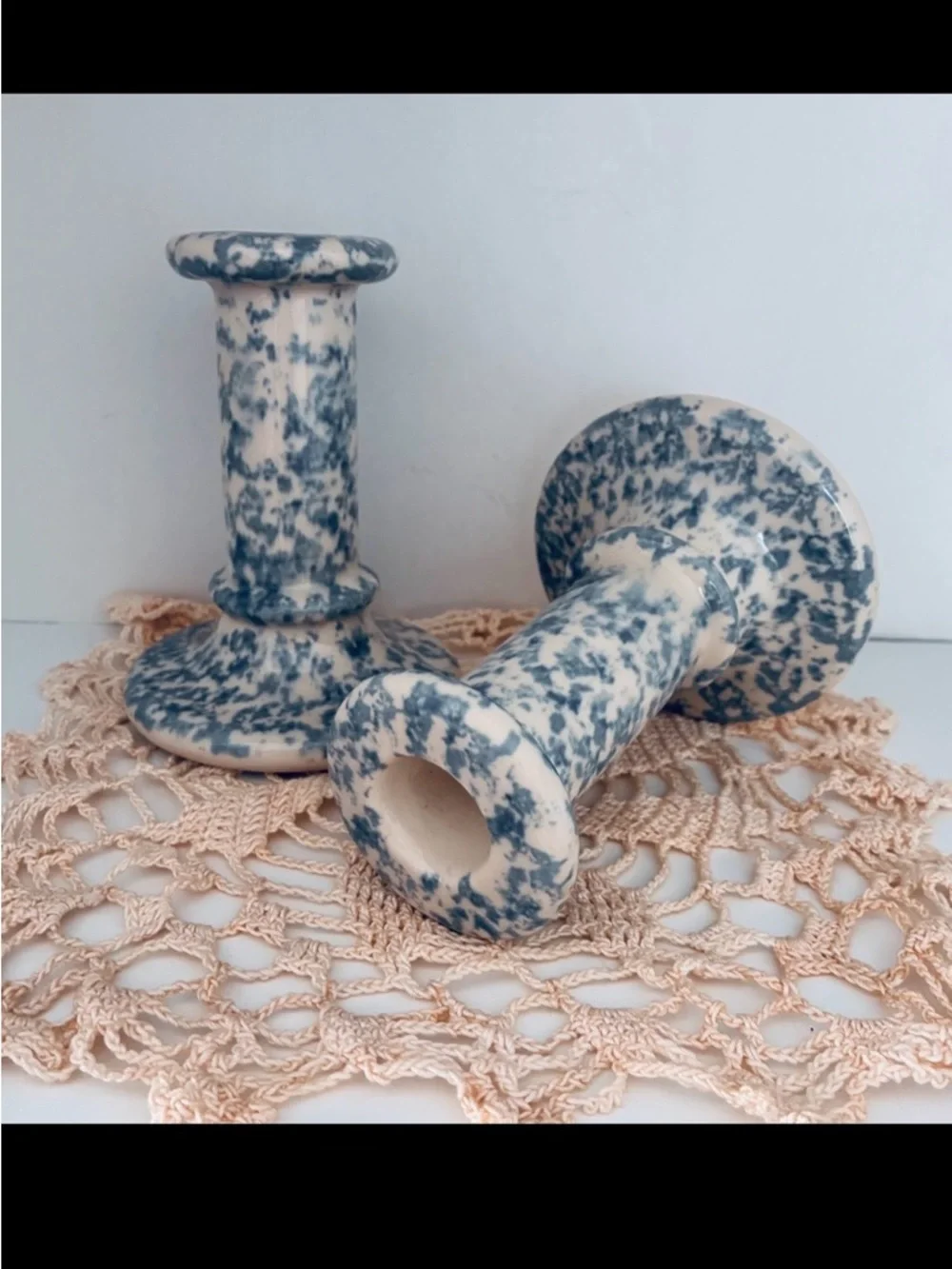Vintage CANDLESTICKS 2 piece Set, Blue/White, Country Gear by Hartstone USA